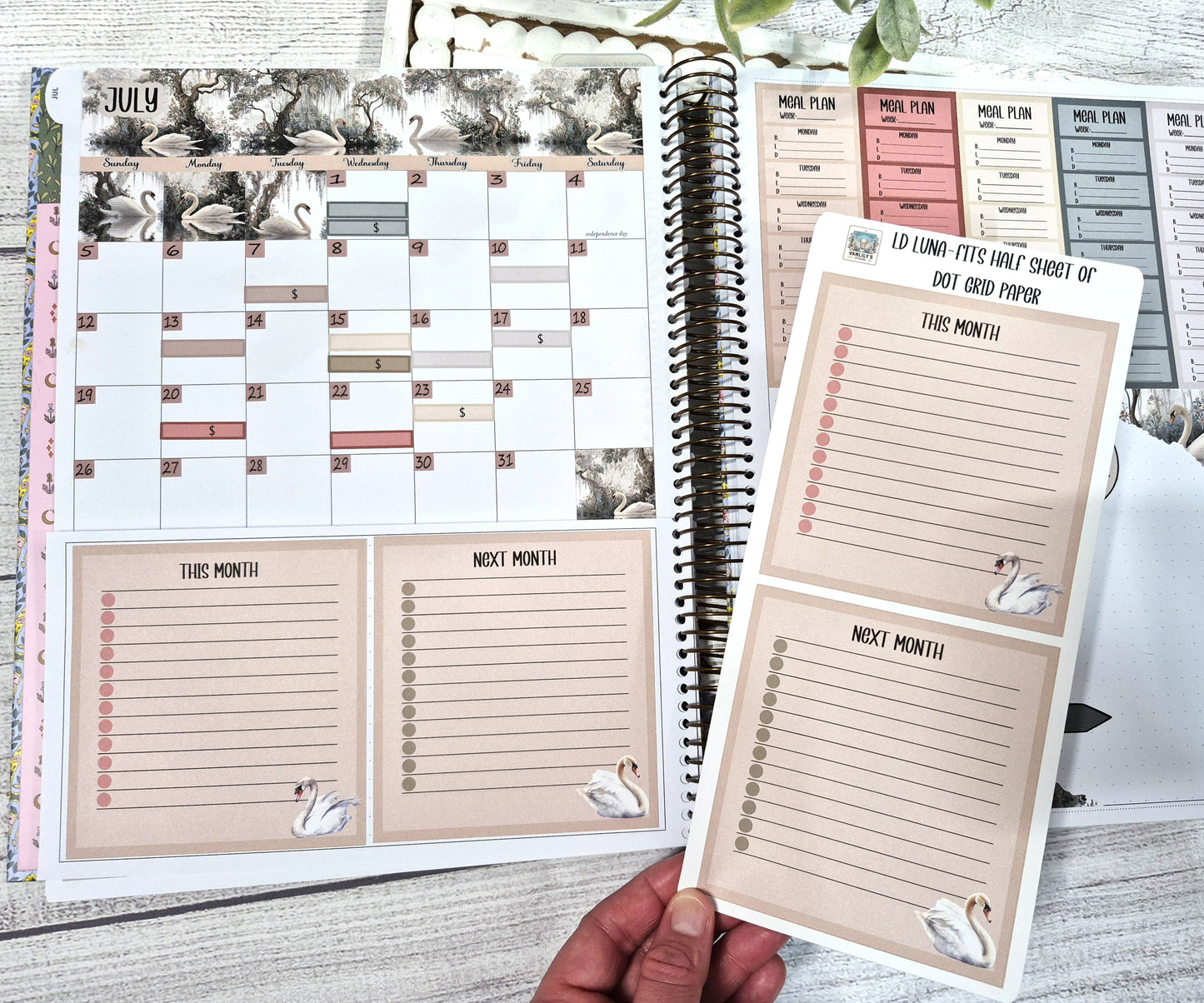 Laurel Denise Luna Planner Stickers, Enchanted Swans Planner Sticker Kit