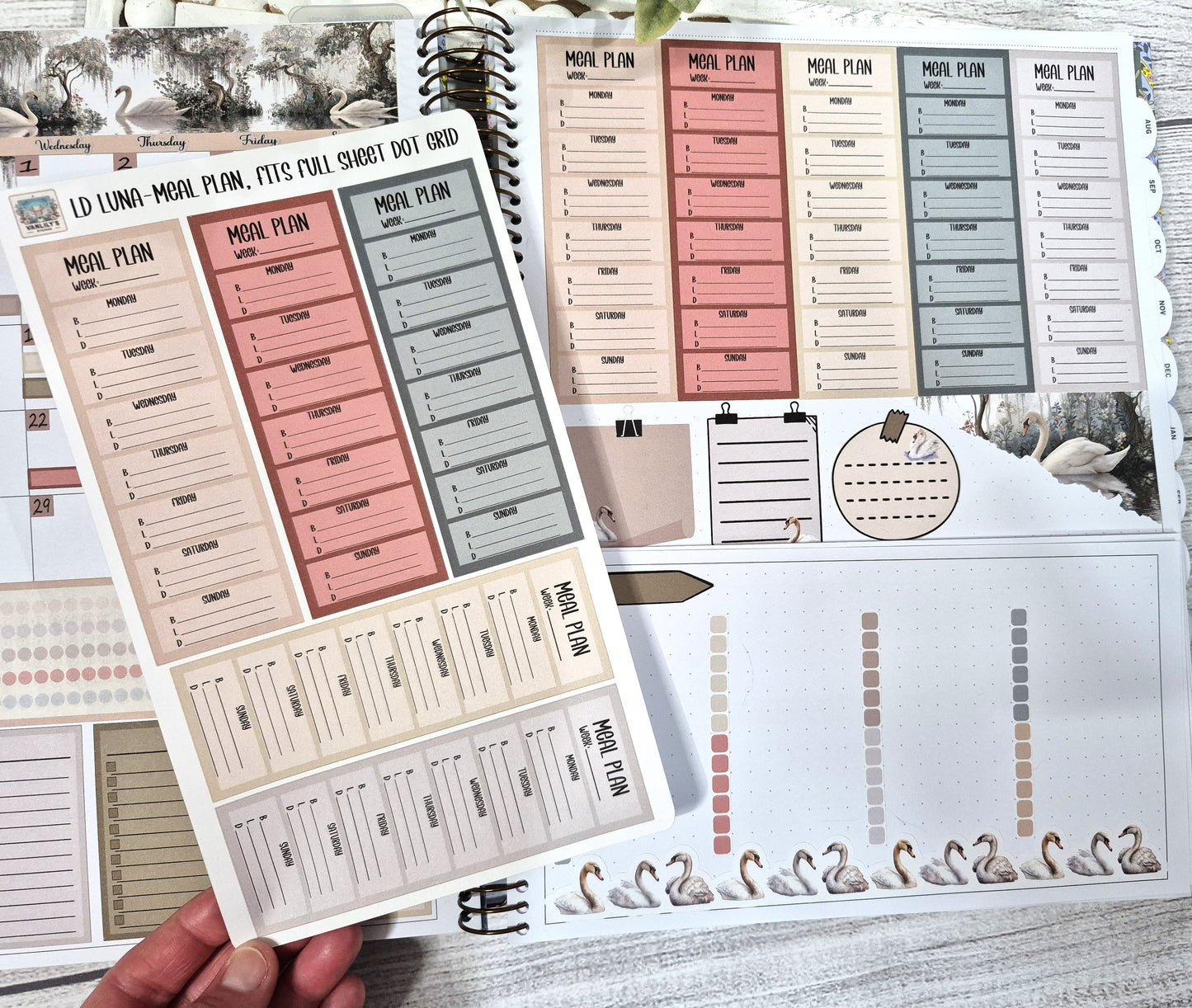 Laurel Denise Luna Planner Stickers, Enchanted Swans Planner Sticker Kit