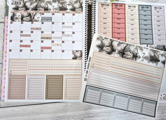 Laurel Denise Luna Planner Stickers, Enchanted Swans Planner Sticker Kit