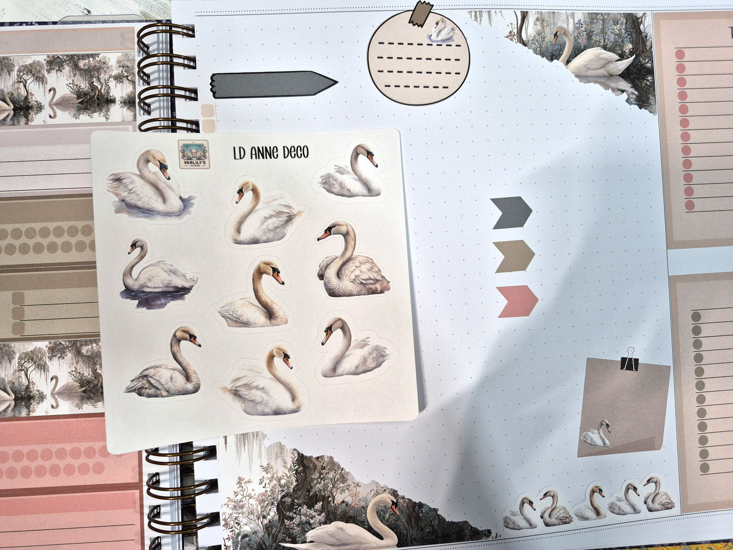 The Laurel Denise Lg Anne Planner, Enchanted Swans Planner Sticker Kit