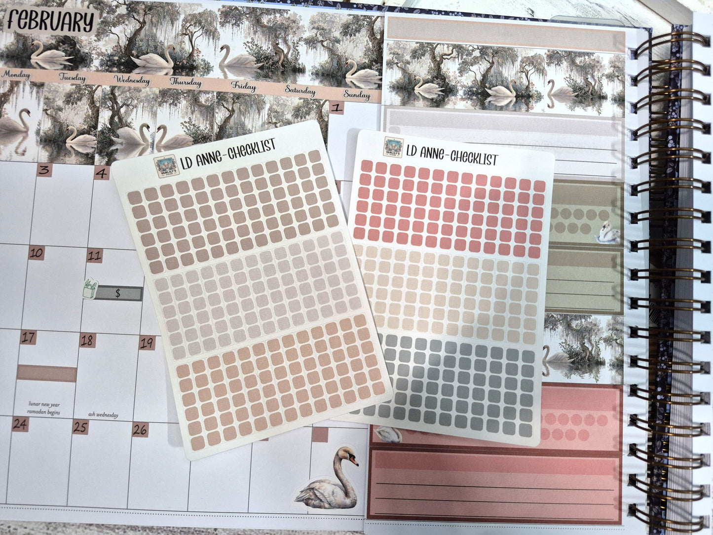 The Laurel Denise Lg Anne Planner, Enchanted Swans Planner Sticker Kit
