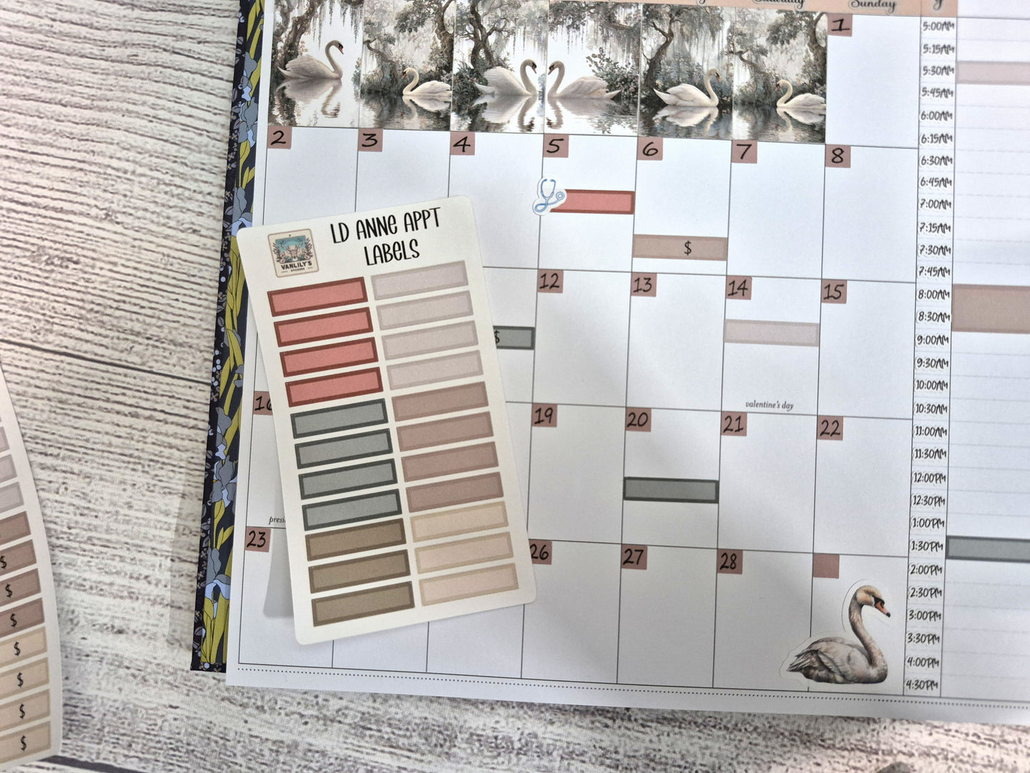 The Laurel Denise Lg Anne Planner, Enchanted Swans Planner Sticker Kit