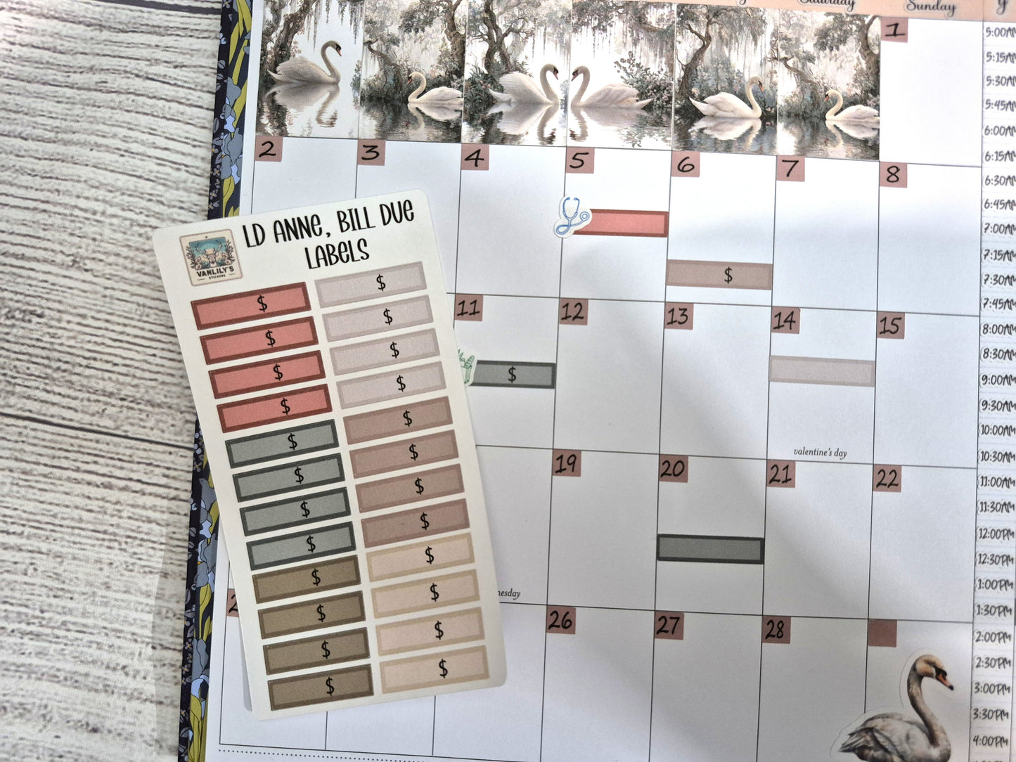 The Laurel Denise Lg Anne Planner, Enchanted Swans Planner Sticker Kit