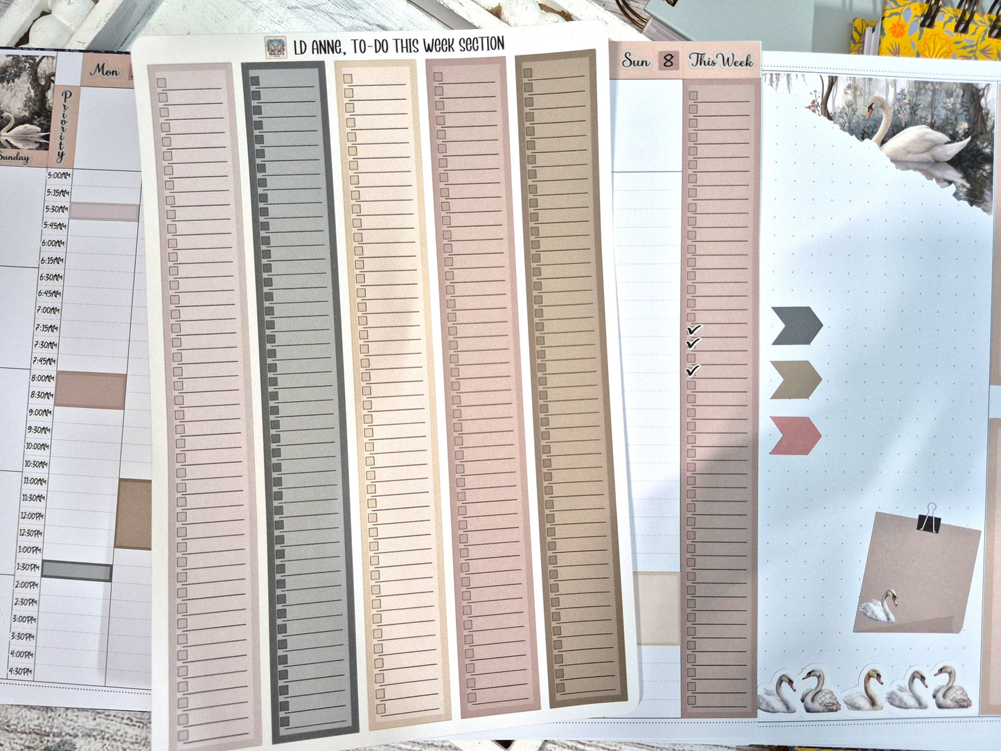 The Laurel Denise Lg Anne Planner, Enchanted Swans Planner Sticker Kit