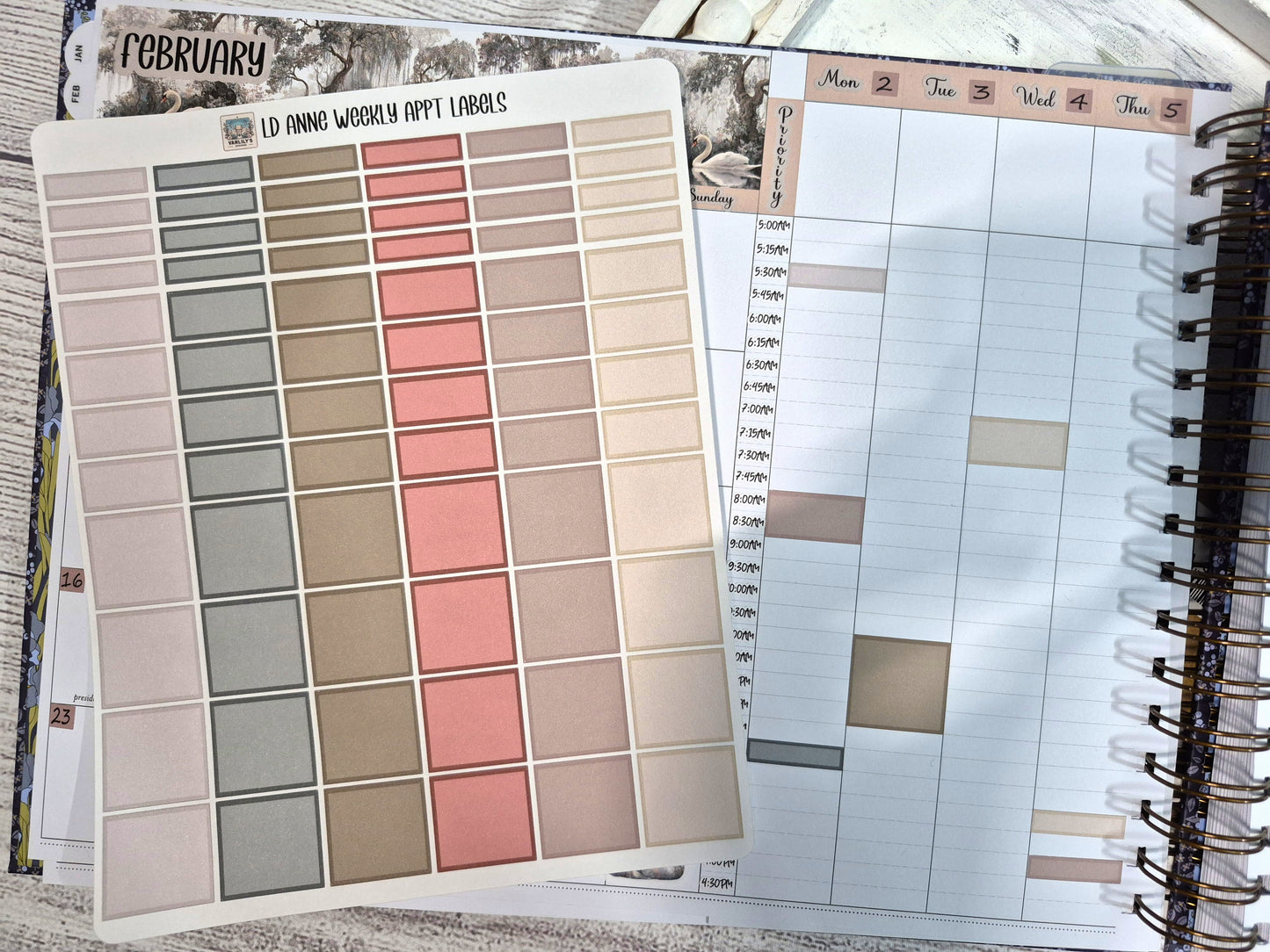 The Laurel Denise Lg Anne Planner, Enchanted Swans Planner Sticker Kit