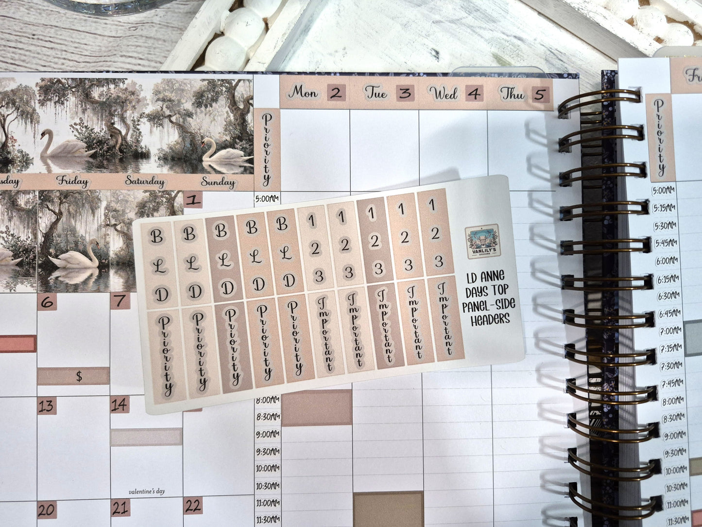 The Laurel Denise Lg Anne Planner, Enchanted Swans Planner Sticker Kit