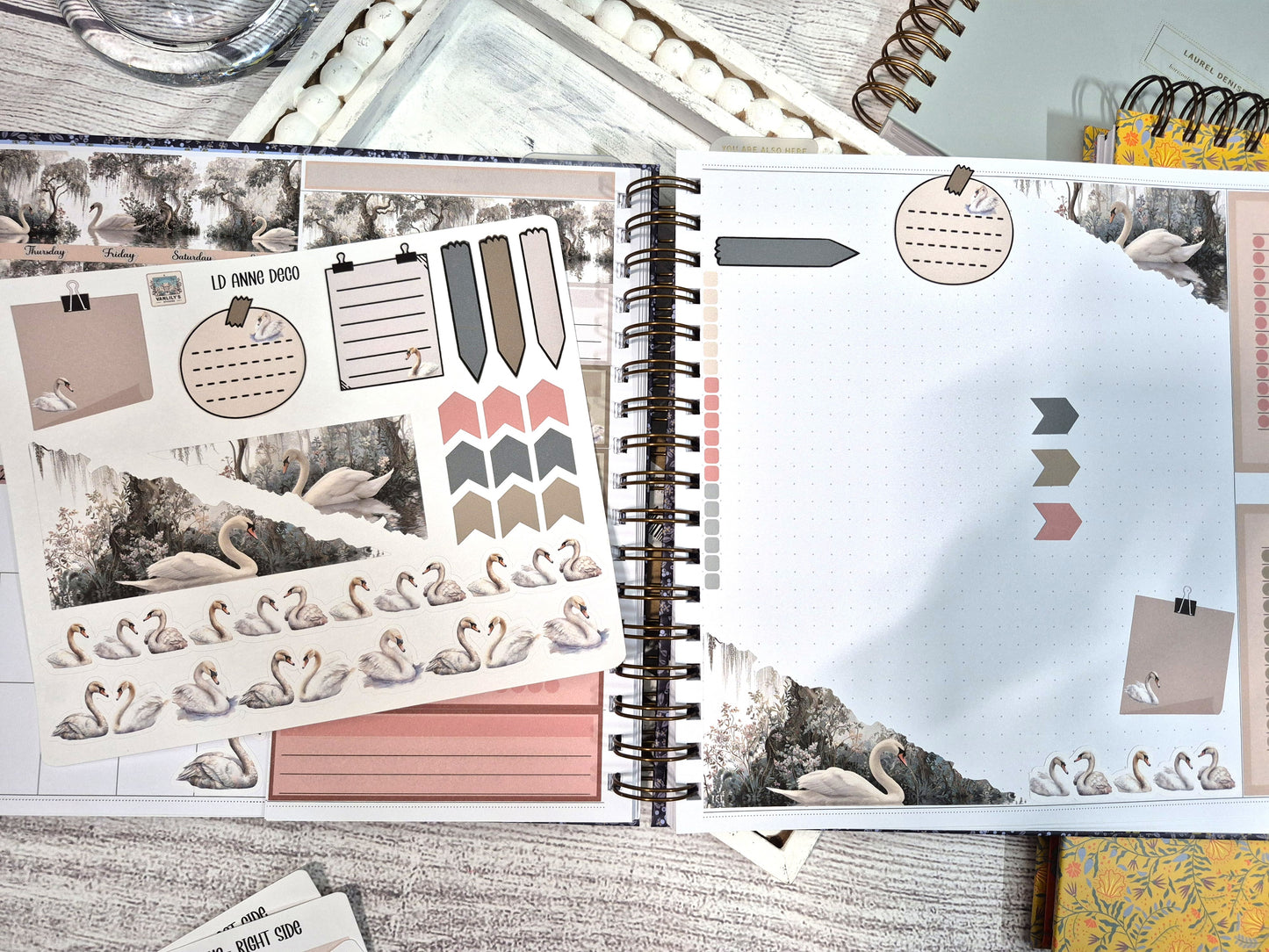 The Laurel Denise Lg Anne Planner, Enchanted Swans Planner Sticker Kit