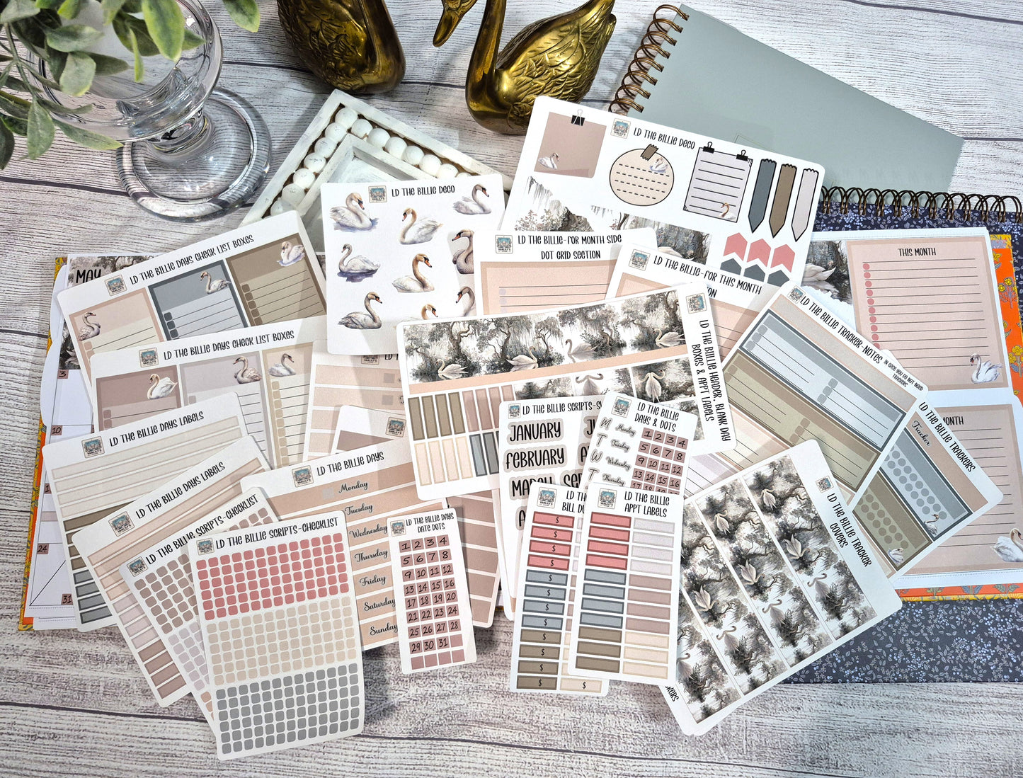The Laurel Denise Billie Planner, Enchanted Swans Planner Sticker Kit