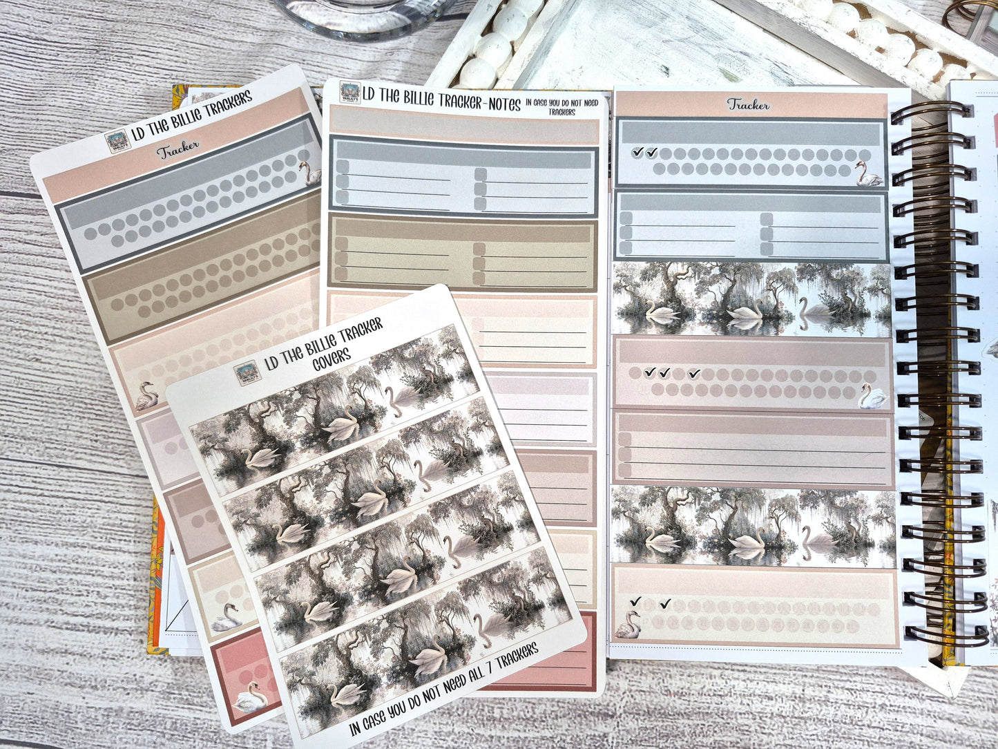 The Laurel Denise Billie Planner, Enchanted Swans Planner Sticker Kit