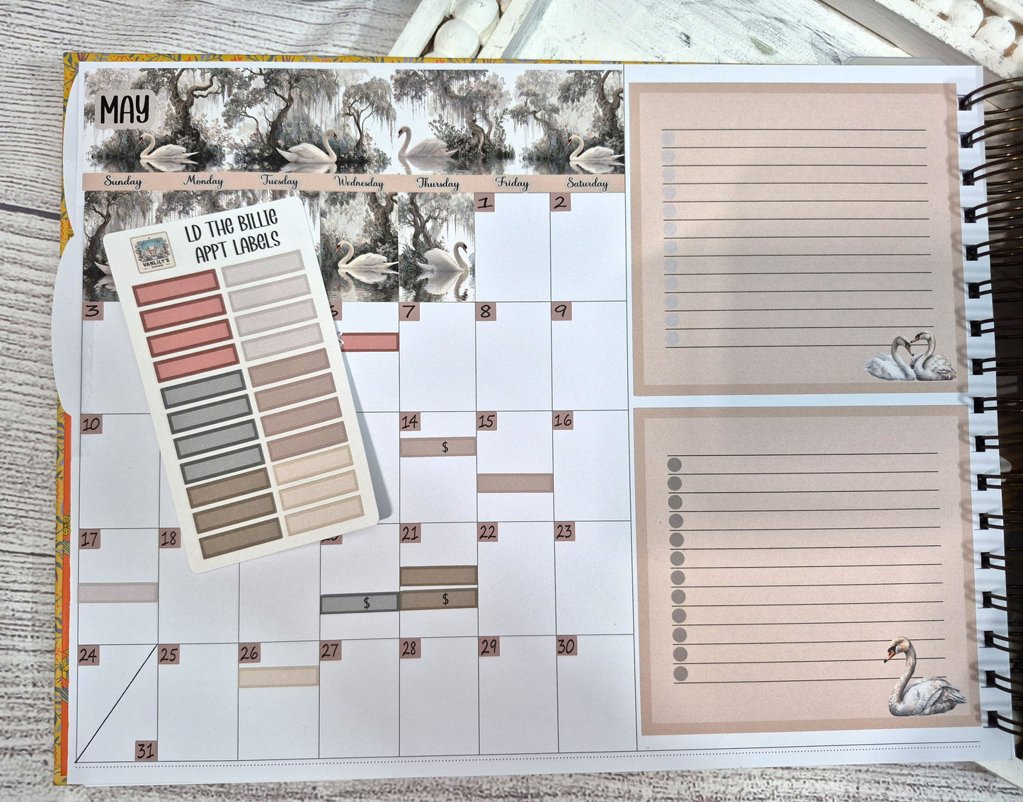 The Laurel Denise Billie Planner, Enchanted Swans Planner Sticker Kit