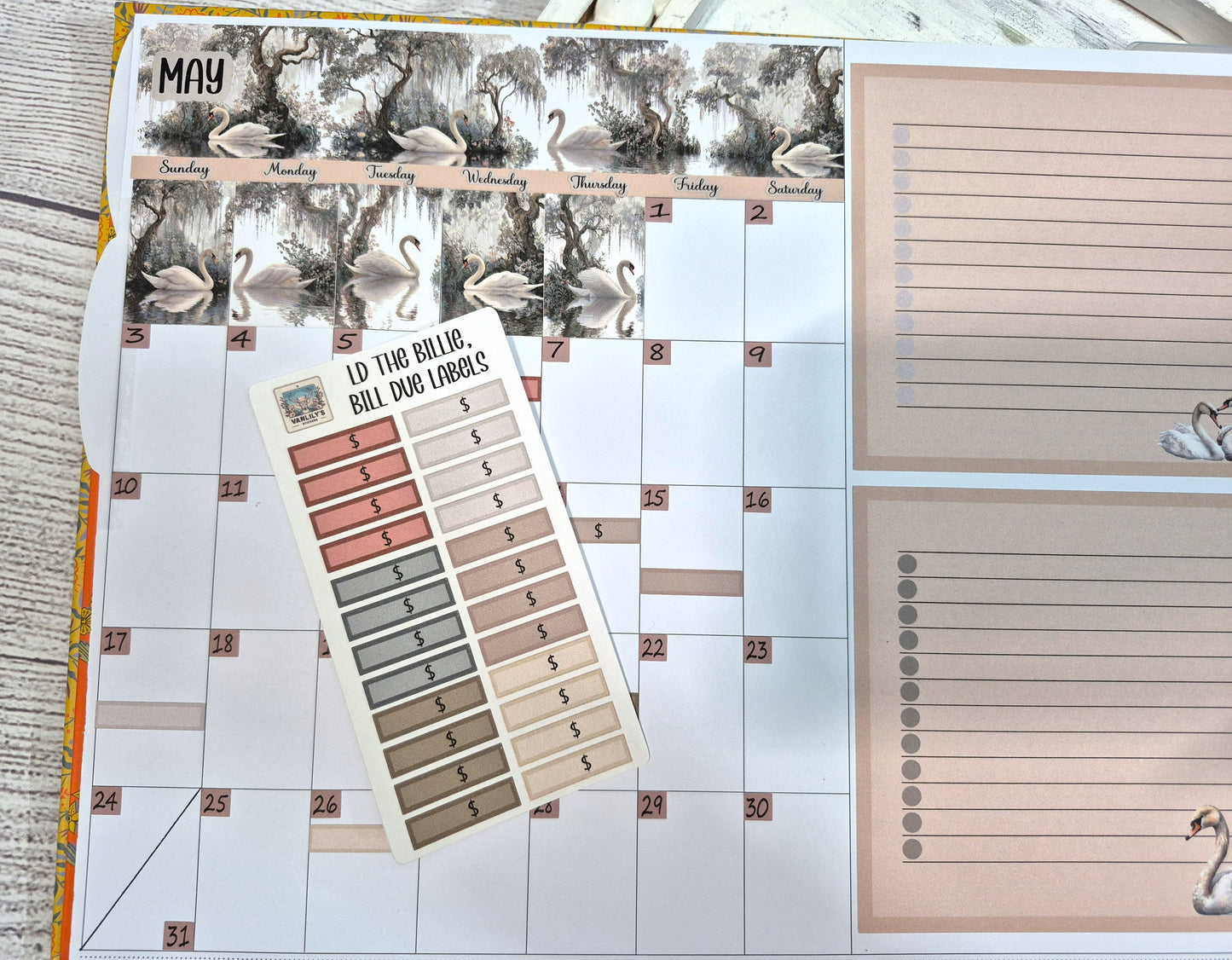 The Laurel Denise Billie Planner, Enchanted Swans Planner Sticker Kit