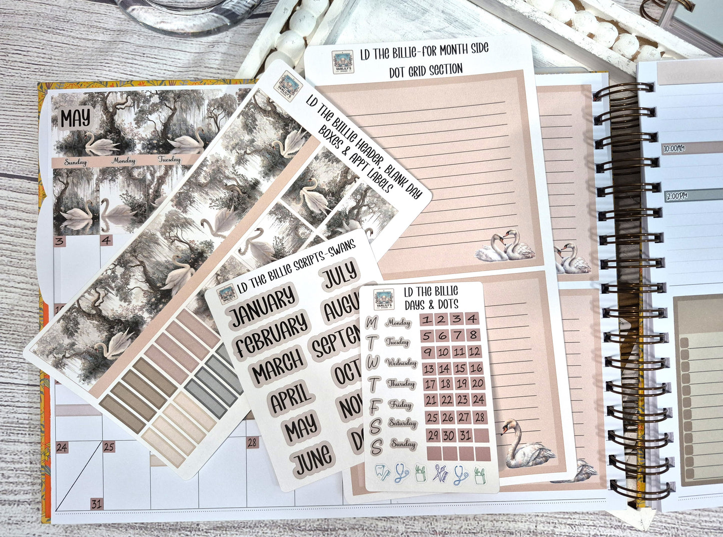 The Laurel Denise Billie Planner, Enchanted Swans Planner Sticker Kit