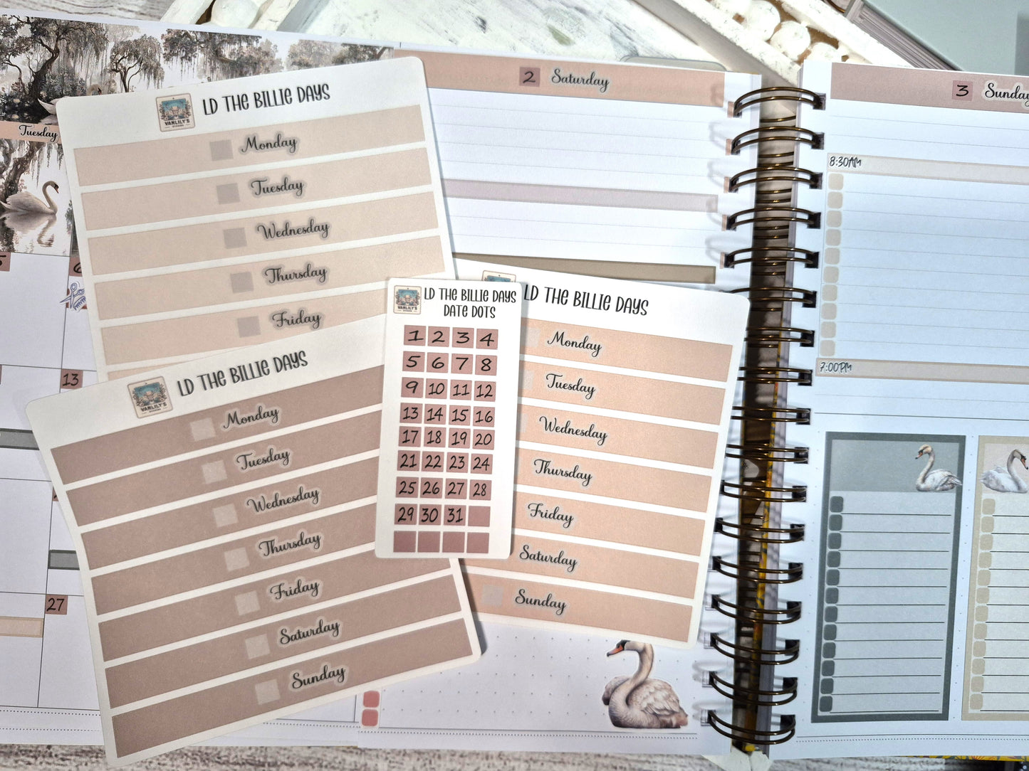The Laurel Denise Billie Planner, Enchanted Swans Planner Sticker Kit