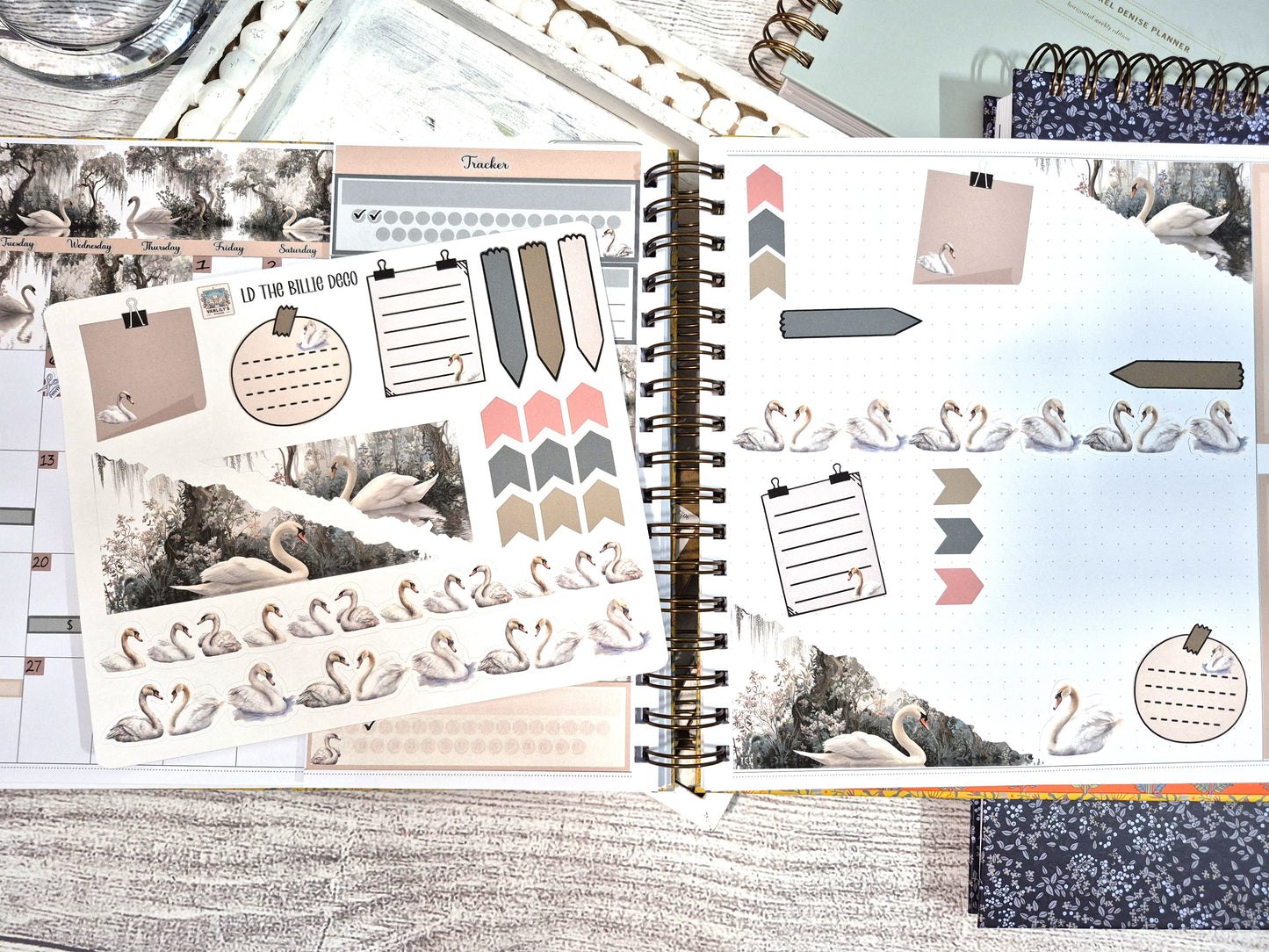 The Laurel Denise Billie Planner, Enchanted Swans Planner Sticker Kit