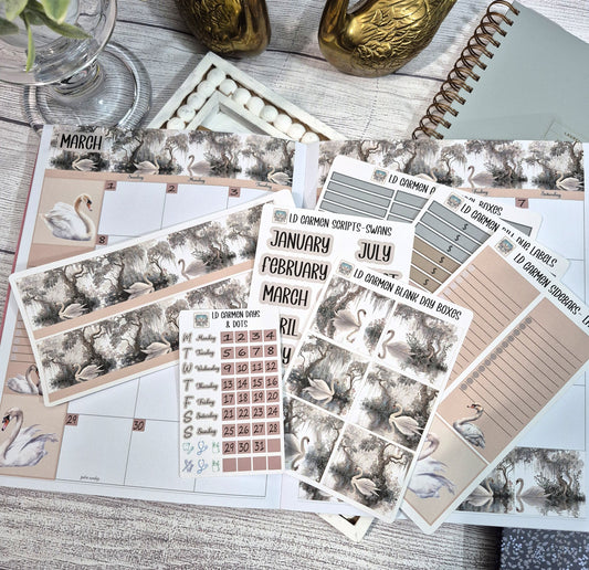 Laurel Denise Lg Carmen Planner Stickers, Enchanted Swans Planner Sticker Kit