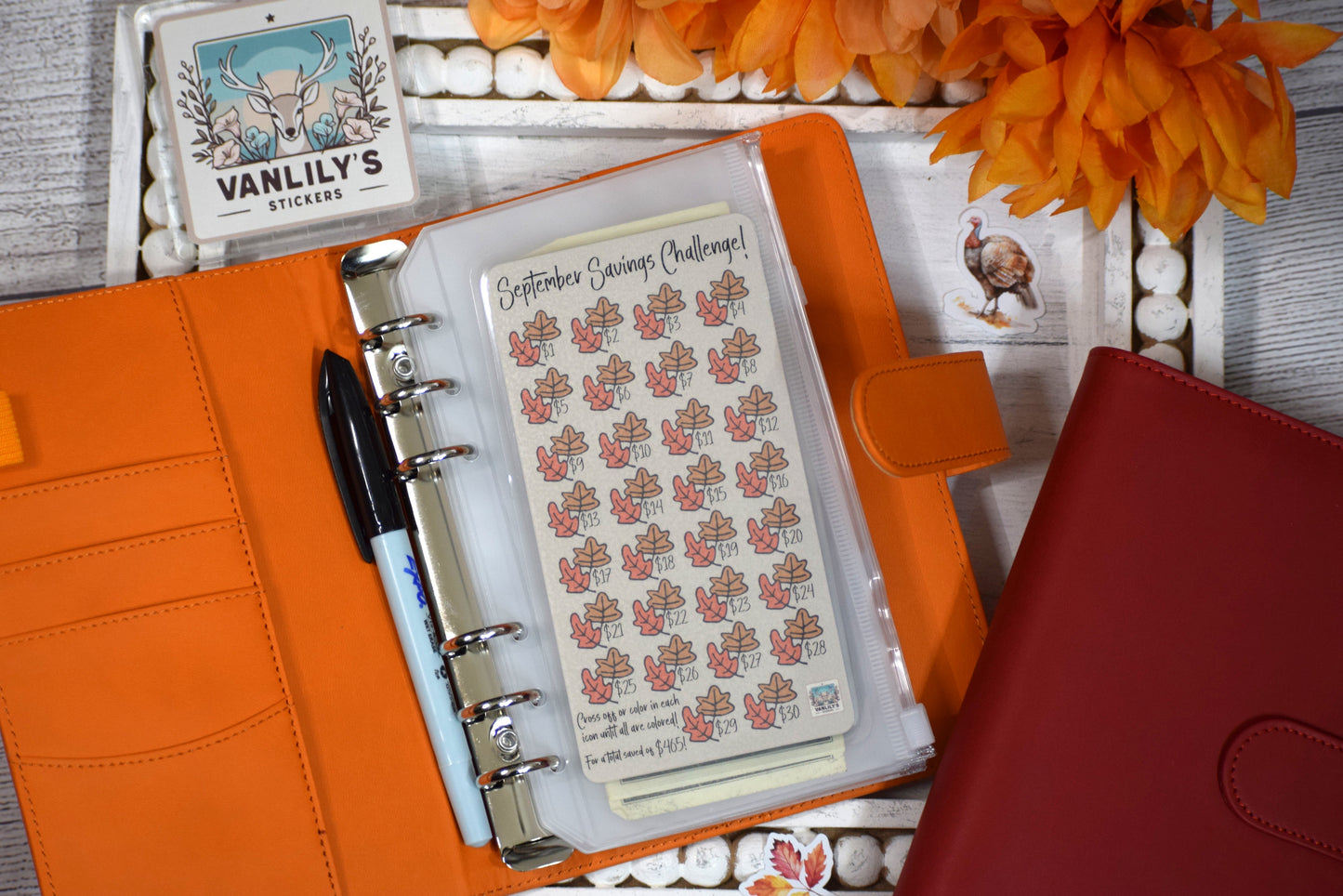 September Savings Challenge | A6 Laminated Budget Binder Insert | Cash Envelope Budgeting | Fall Leaf Savings Tracker