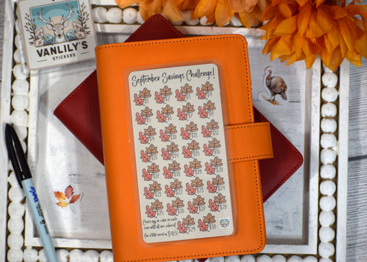 September Savings Challenge | A6 Laminated Budget Binder Insert | Cash Envelope Budgeting | Fall Leaf Savings Tracker