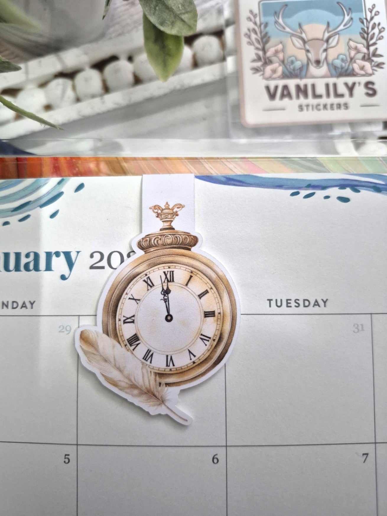 Golden New Year Magnetic Bookmark | Vintage Pocket Watch Page Marker | Aesthetic Planner & Book Lover Gift