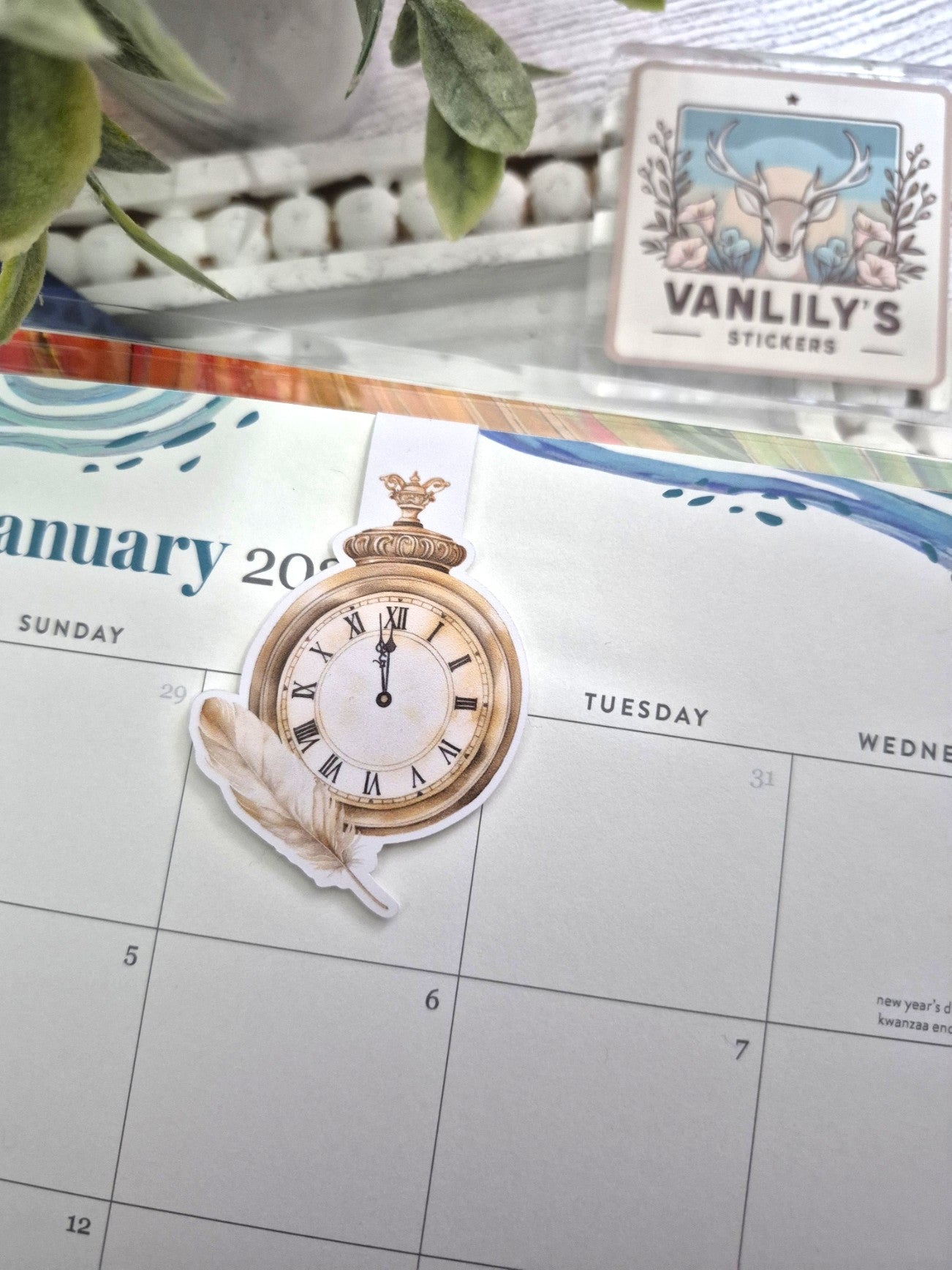 Golden New Year Magnetic Bookmark | Vintage Pocket Watch Page Marker | Aesthetic Planner & Book Lover Gift