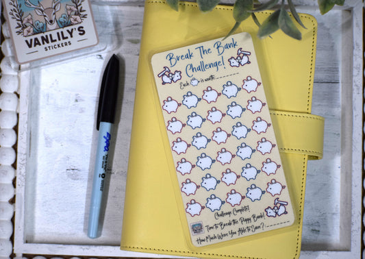 Break the Bank Savings Challenge | A6 Laminated Budget Binder Insert | Cash Envelope Binder Insert | Piggy Bank Savings Tracker