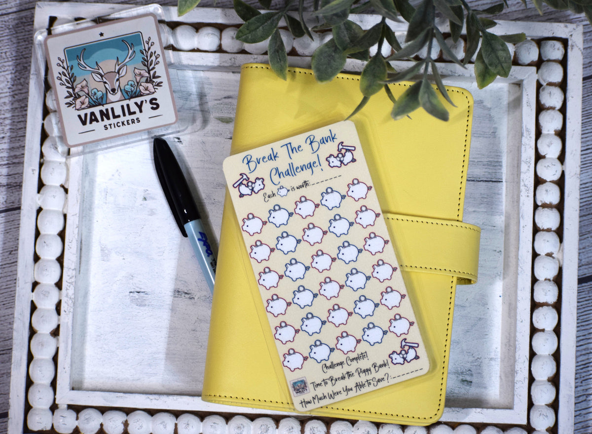Break the Bank Savings Challenge | A6 Laminated Budget Binder Insert | Cash Envelope Binder Insert | Piggy Bank Savings Tracker