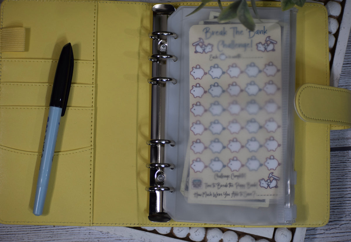 Break the Bank Savings Challenge | A6 Laminated Budget Binder Insert | Cash Envelope Binder Insert | Piggy Bank Savings Tracker