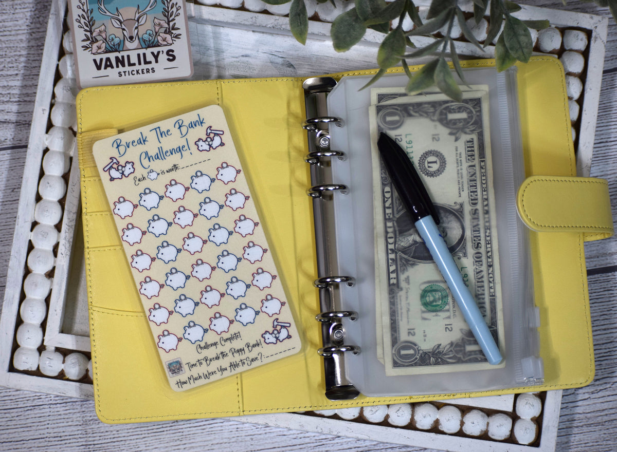 Break the Bank Savings Challenge | A6 Laminated Budget Binder Insert | Cash Envelope Binder Insert | Piggy Bank Savings Tracker