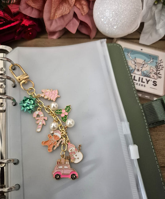 Pink Christmas Planner Charm, Gingerbread Candy Cane Charm | Binder Charm | Travelers Notebook Charm | Dangle Charm | Purse, Bag Charm