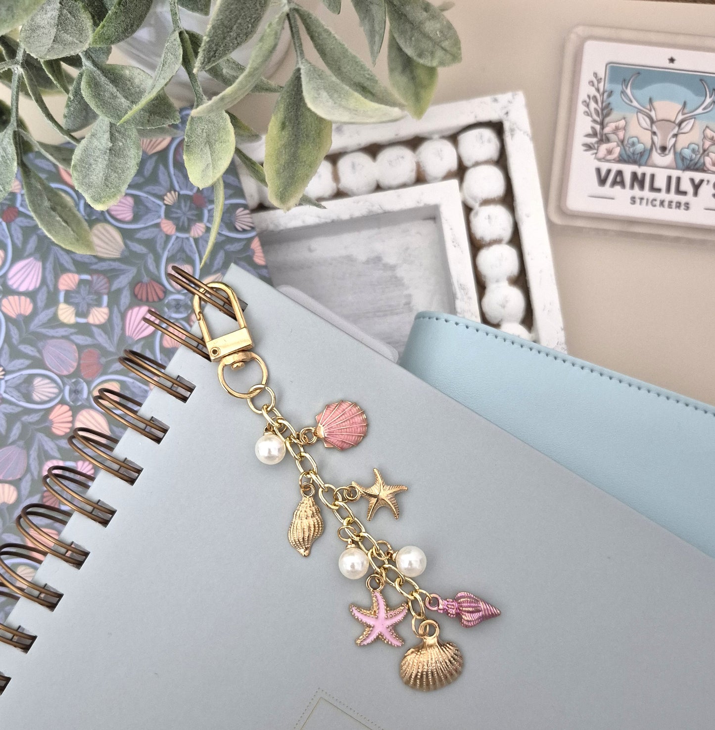 Coastal Pink Seashell Planner Charm | Binder Charm | Travelers Notebook Charm | Dangle Charm | Purse, Bag Charm