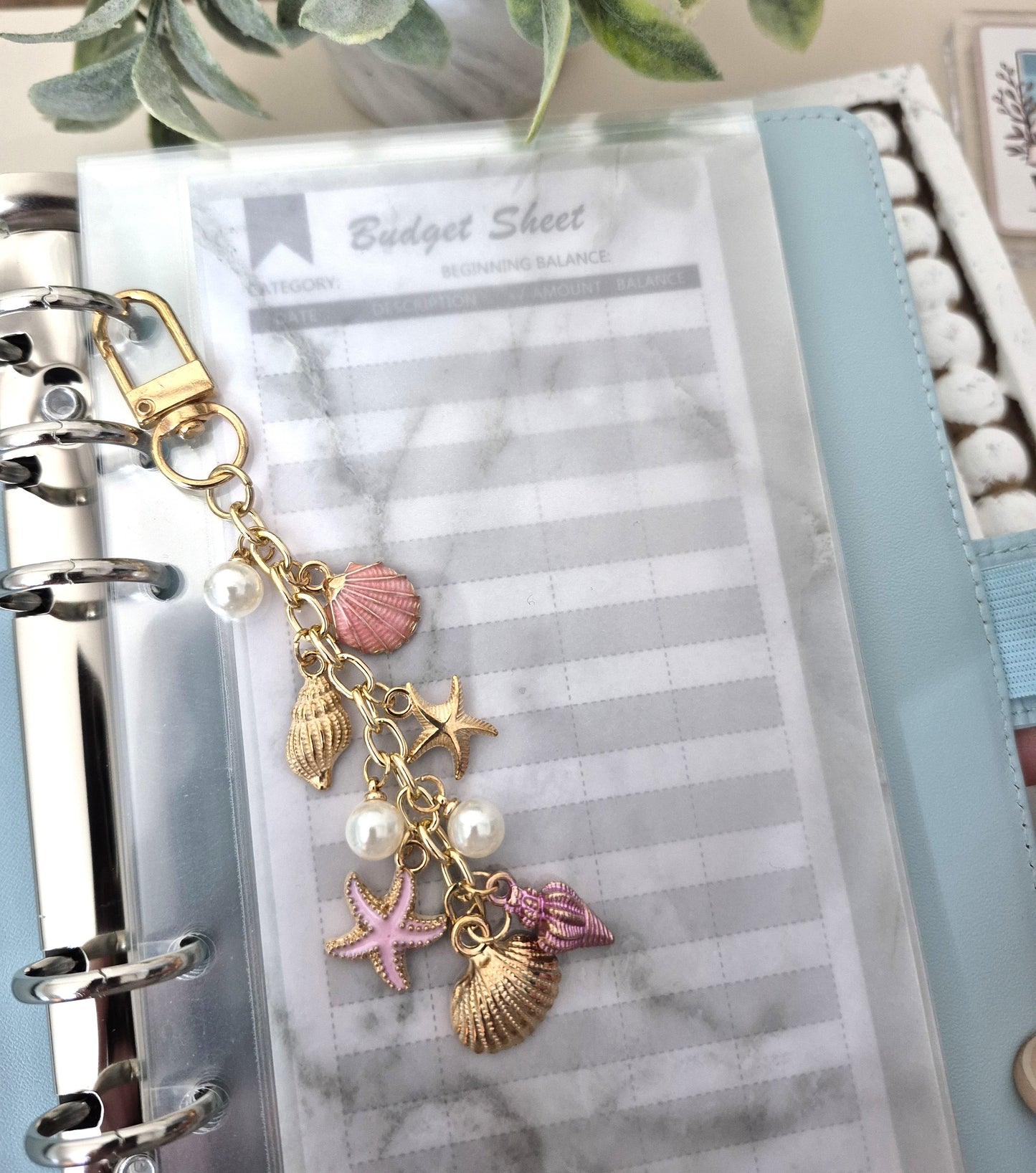 Coastal Pink Seashell Planner Charm | Binder Charm | Travelers Notebook Charm | Dangle Charm | Purse, Bag Charm