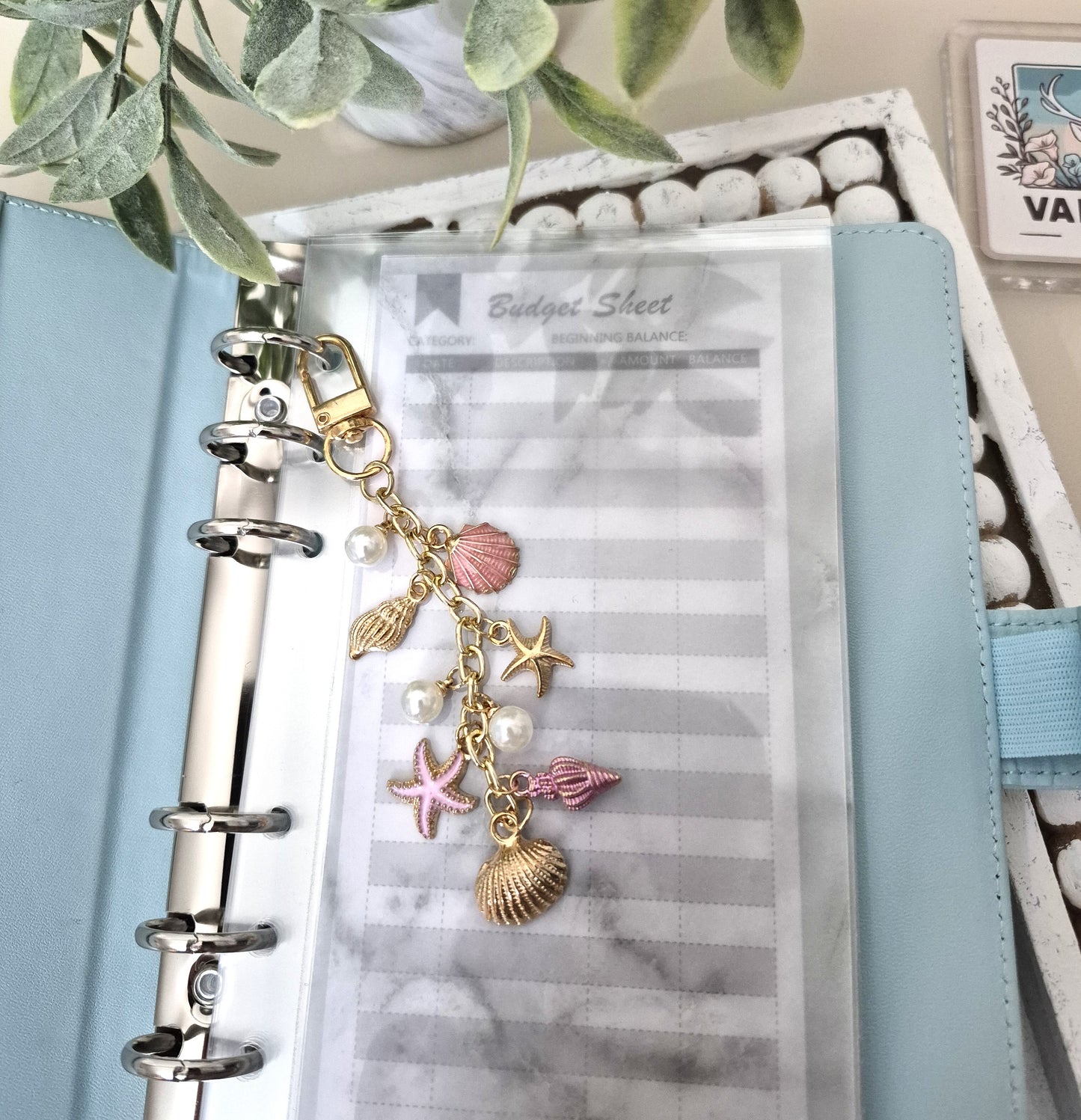 Coastal Pink Seashell Planner Charm | Binder Charm | Travelers Notebook Charm | Dangle Charm | Purse, Bag Charm