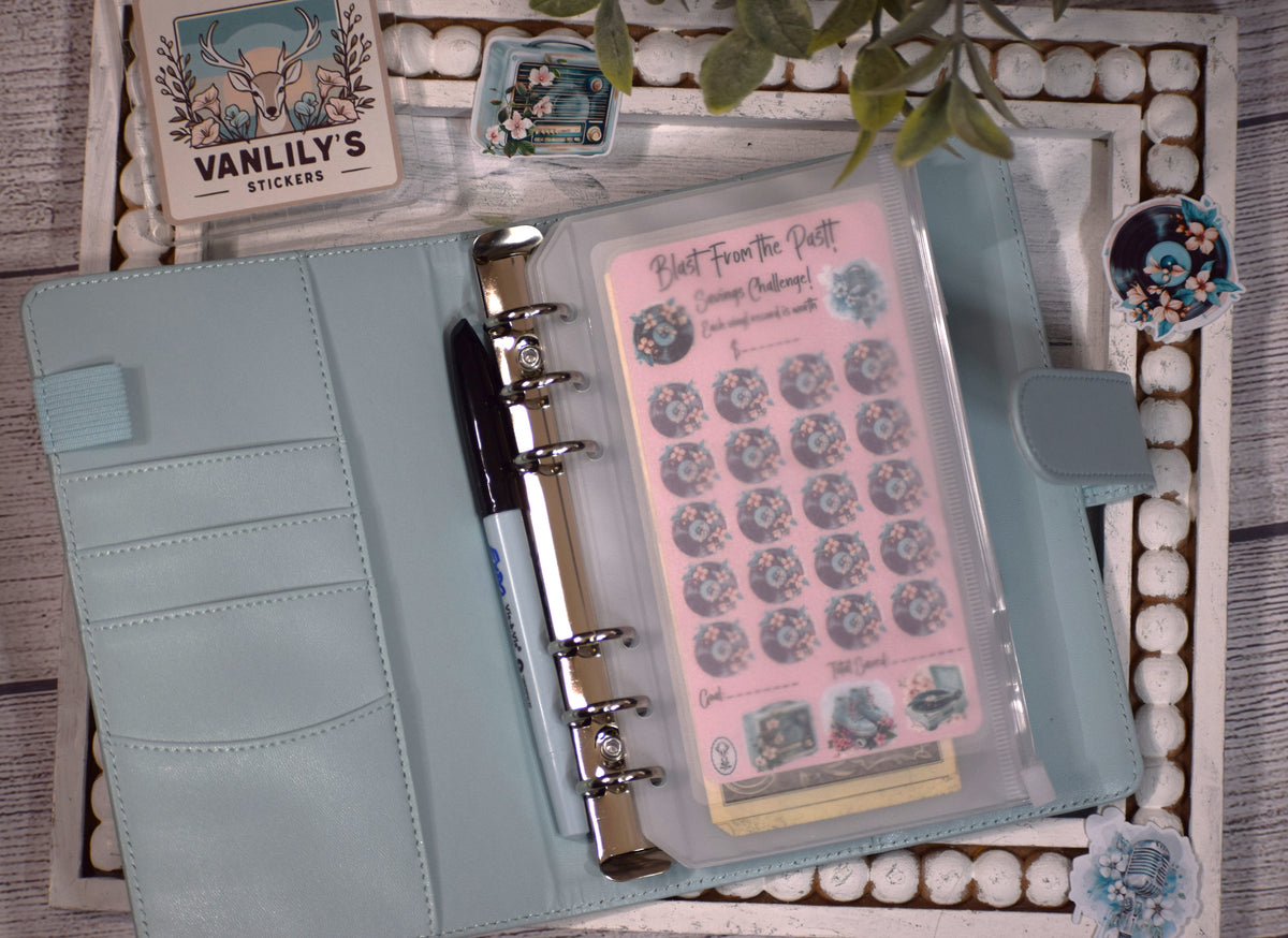 Blast From the Past Savings Challenge | A6 Laminated Budget Binder Insert | Cash Envelope Budgeting | Vinyl Record Savings Tracker