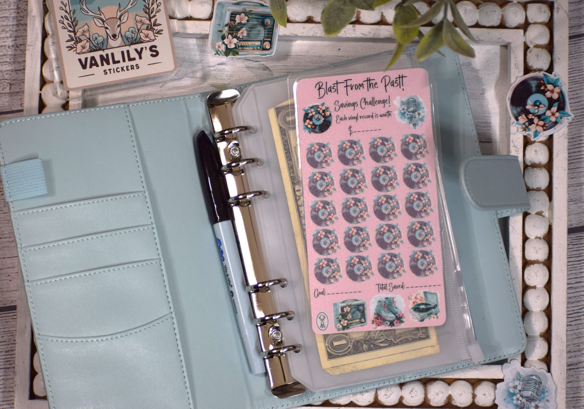 Blast From the Past Savings Challenge | A6 Laminated Budget Binder Insert | Cash Envelope Budgeting | Vinyl Record Savings Tracker