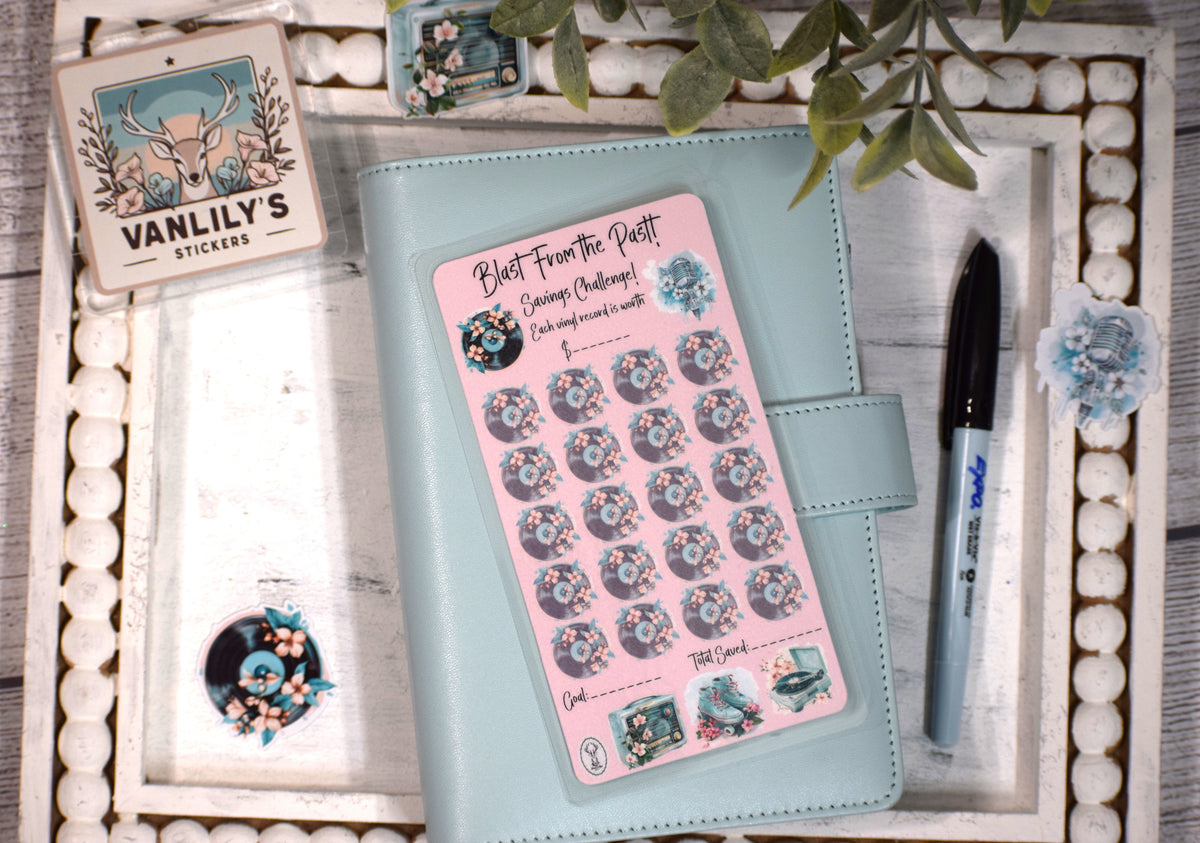 Blast From the Past Savings Challenge | A6 Laminated Budget Binder Insert | Cash Envelope Budgeting | Vinyl Record Savings Tracker