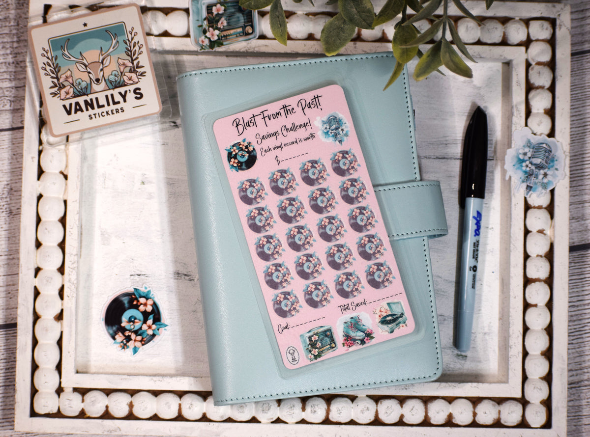 Blast From the Past Savings Challenge | A6 Laminated Budget Binder Insert | Cash Envelope Budgeting | Vinyl Record Savings Tracker