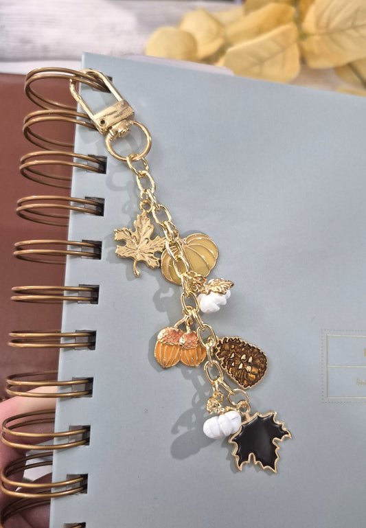 Neutral Fall White Pumpkins & Pinecones Planner Charm | Binder Charm | Travelers Notebook Charm | Dangle Charm | Purse, Bag Charm