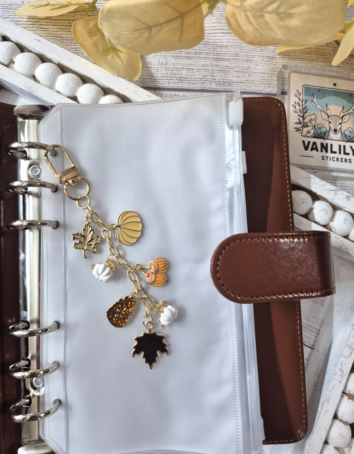 Neutral Fall White Pumpkins & Pinecones Planner Charm | Binder Charm | Travelers Notebook Charm | Dangle Charm | Purse, Bag Charm