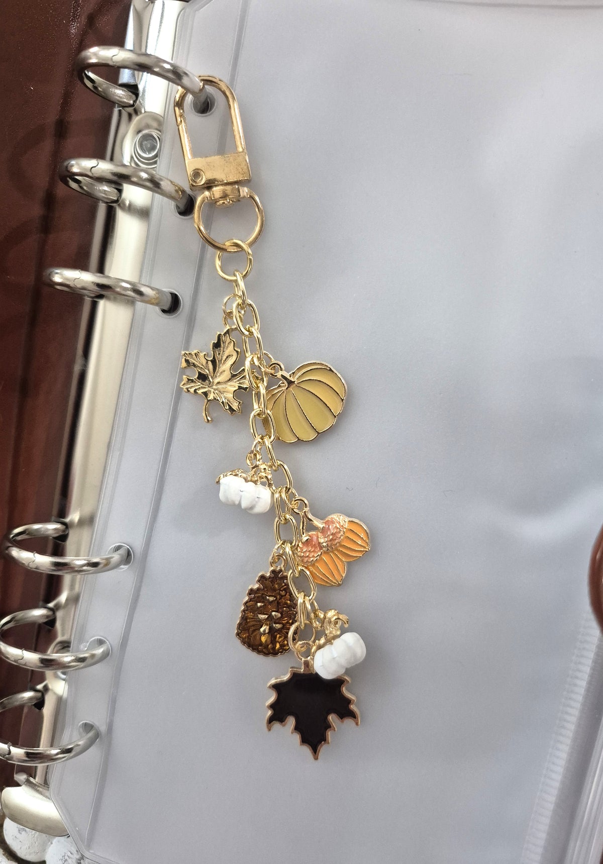 Neutral Fall White Pumpkins & Pinecones Planner Charm | Binder Charm | Travelers Notebook Charm | Dangle Charm | Purse, Bag Charm