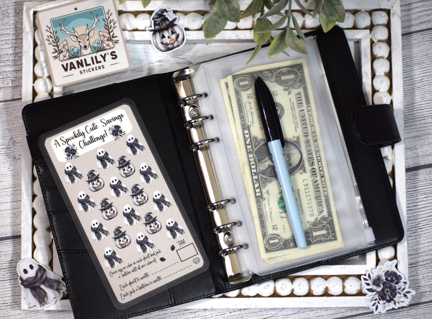 Spookily Cute Savings Challenge | A6 Laminated Budget Binder Insert | Cash Envelope Budgeting | Ghost & Jack O Lantern Savings Tracker