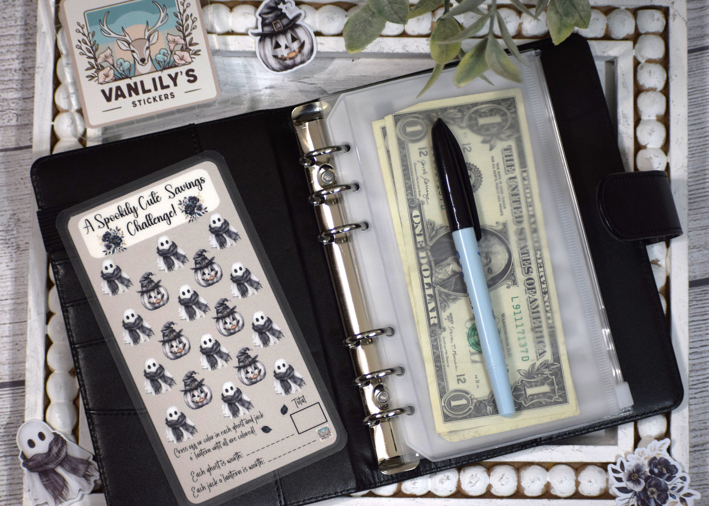 Spookily Cute Savings Challenge | A6 Laminated Budget Binder Insert | Cash Envelope Budgeting | Ghost & Jack O Lantern Savings Tracker