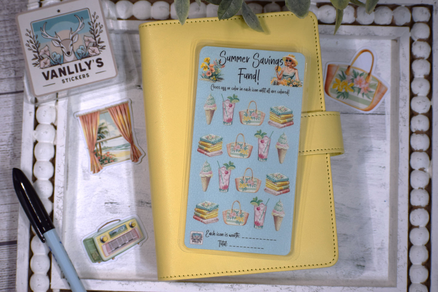 Vintage Summer Savings Fund Challenge | A6 Laminated Budget Binder Insert | Cash Envelope Budgeting | Beach Savings Tracker