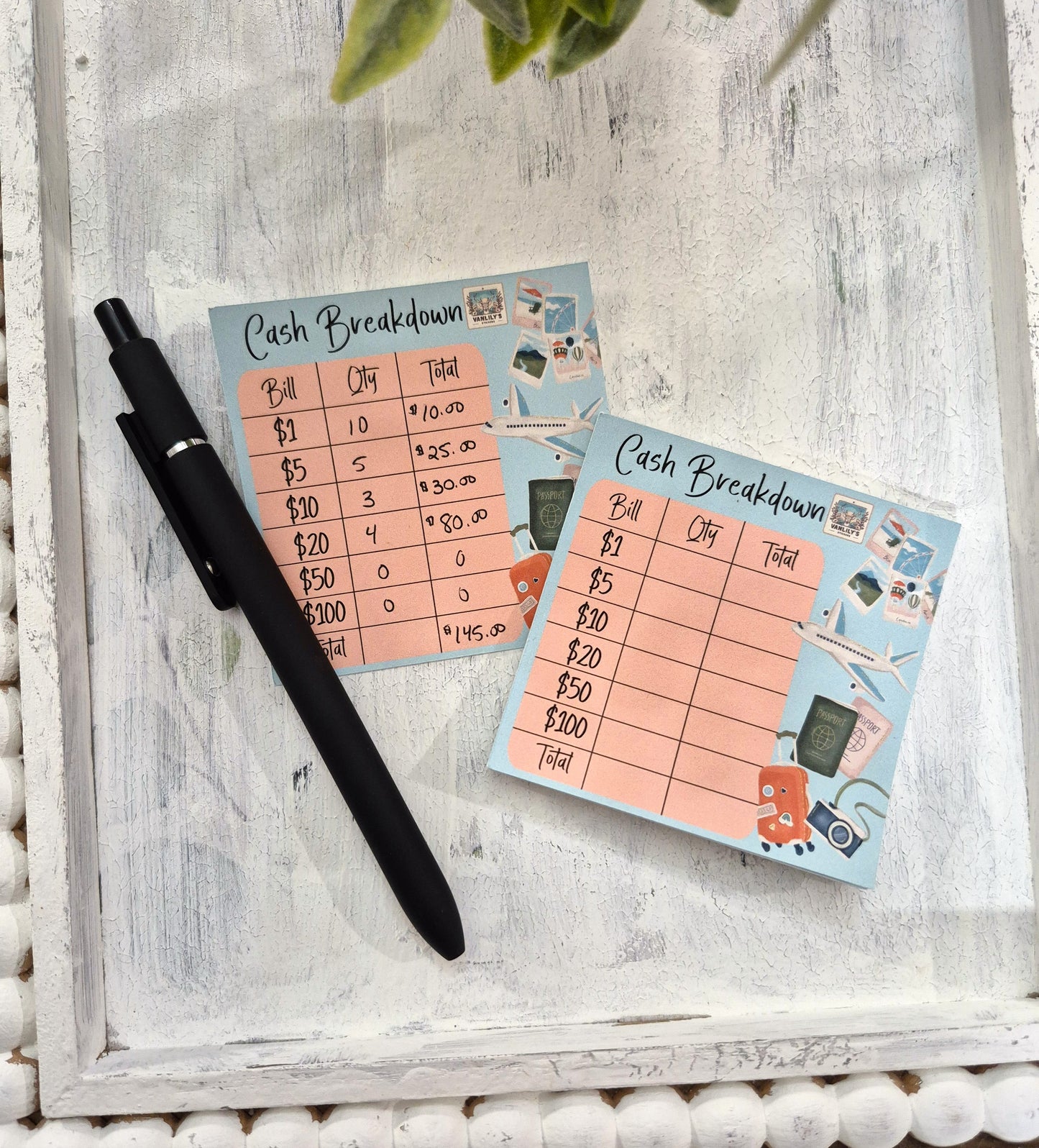 Cash Breakdown Teller Slips Notepad, Travel Theme