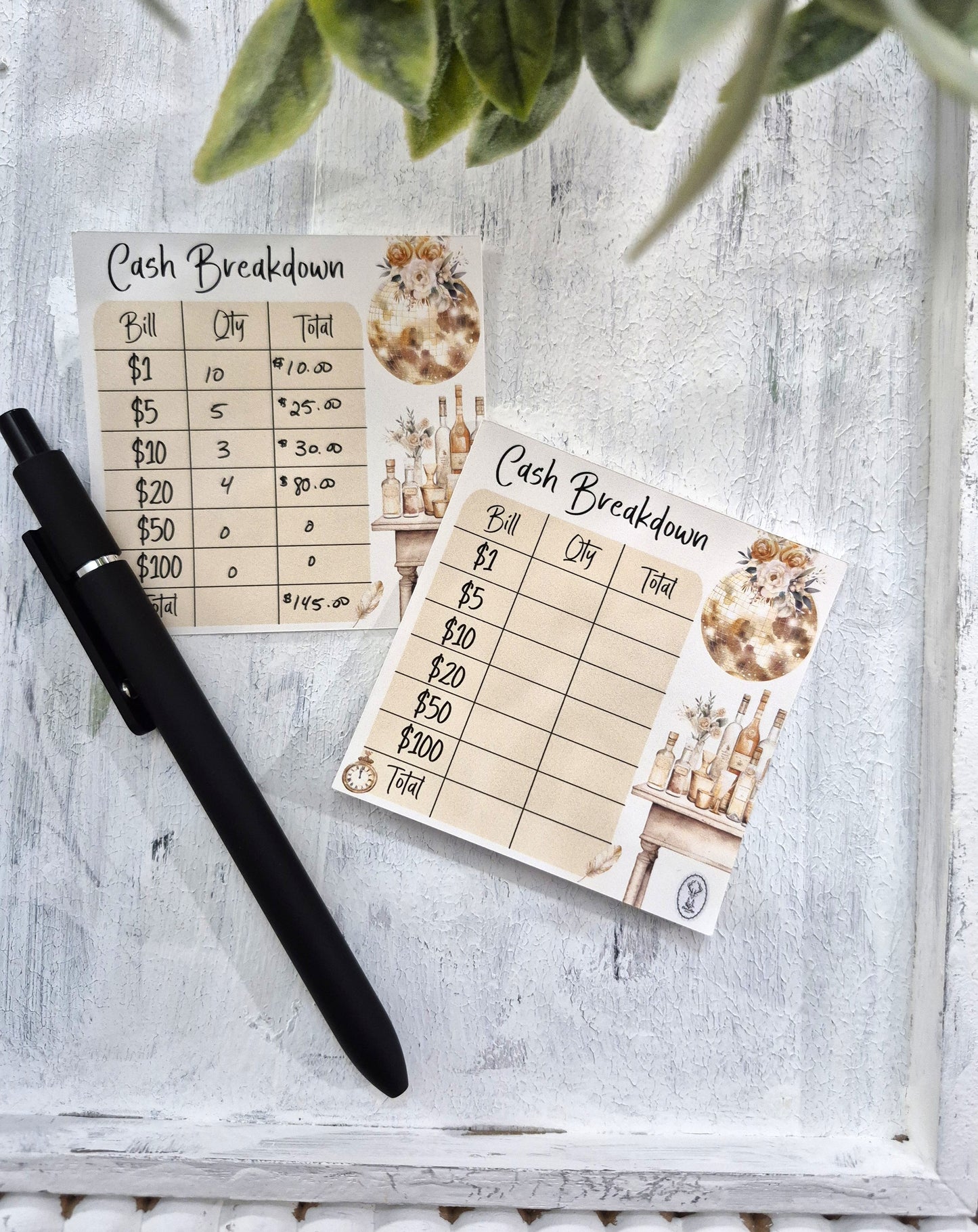 Cash Breakdown Teller Slips Notepad, New Year's Theme