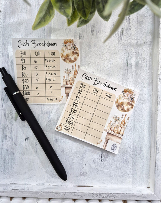Cash Breakdown Teller Slips Notepad, New Year's Theme