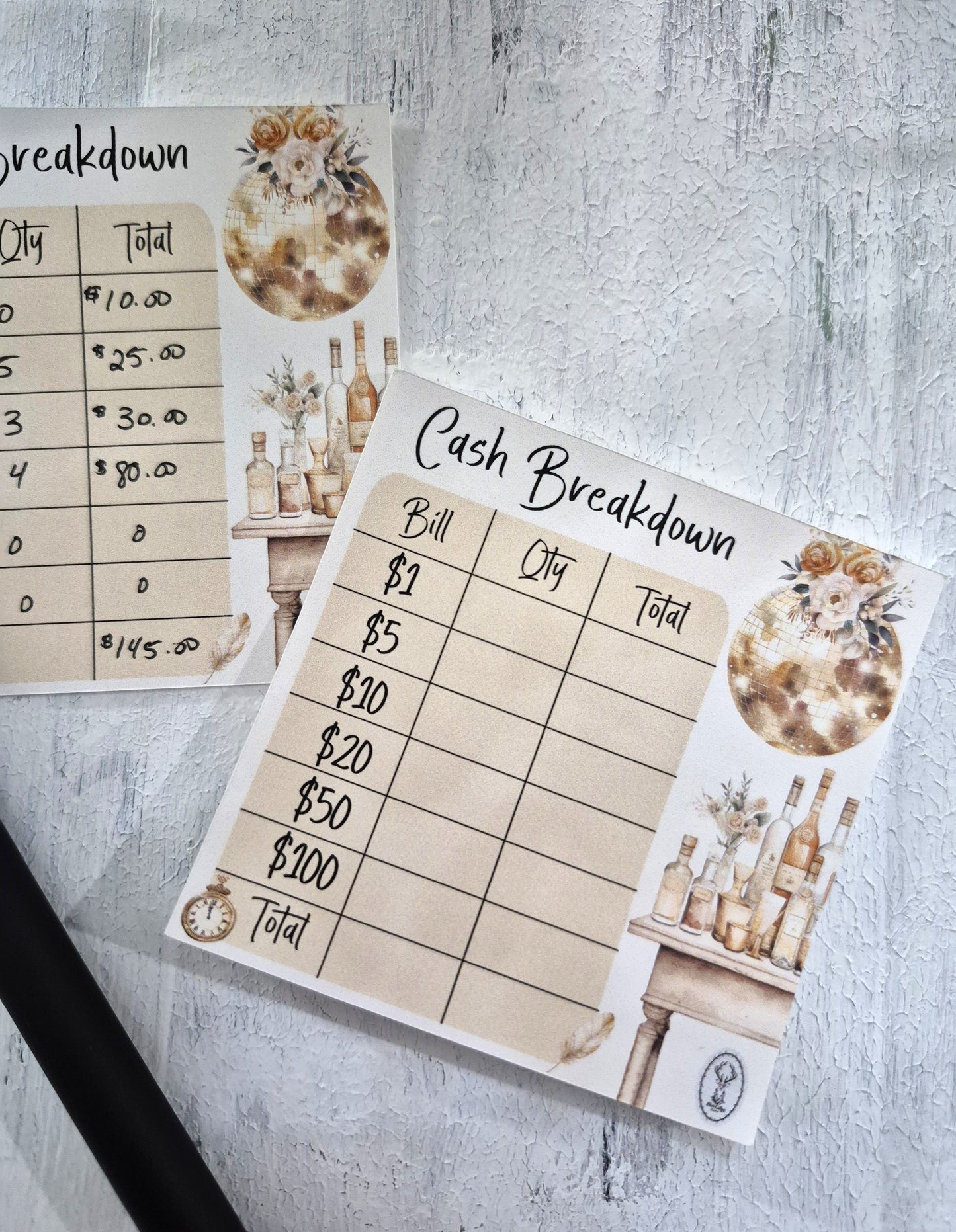 Cash Breakdown Teller Slips Notepad, New Year's Theme