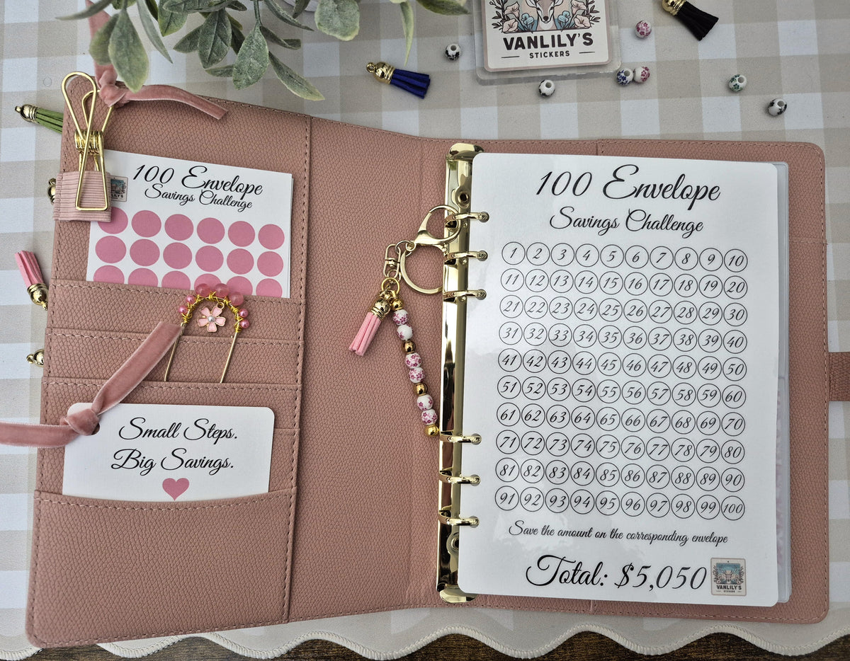 Reusable 100 Envelope Savings Challenge Binder – A5 Luxury Edition