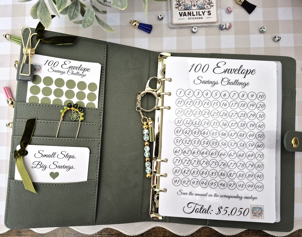 Reusable 100 Envelope Savings Challenge Binder – A5 Luxury Edition