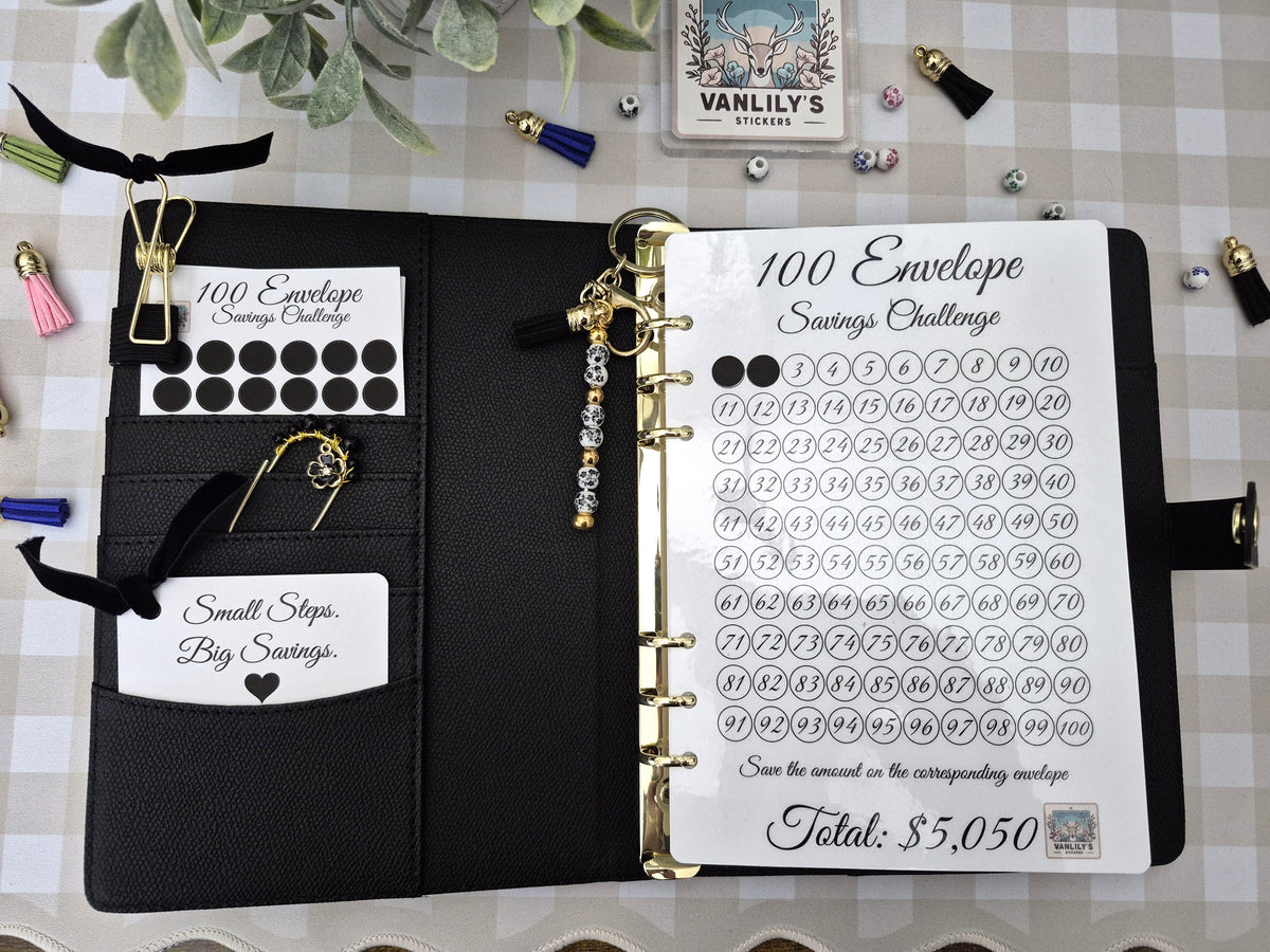 Reusable 100 Envelope Savings Challenge Binder – A5 Luxury Edition