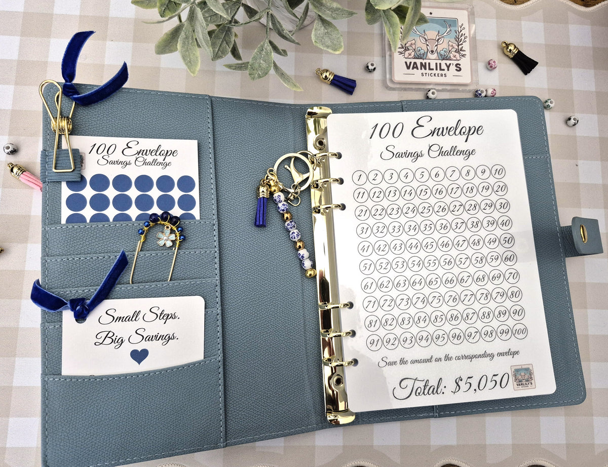Reusable 100 Envelope Savings Challenge Binder – A5 Luxury Edition