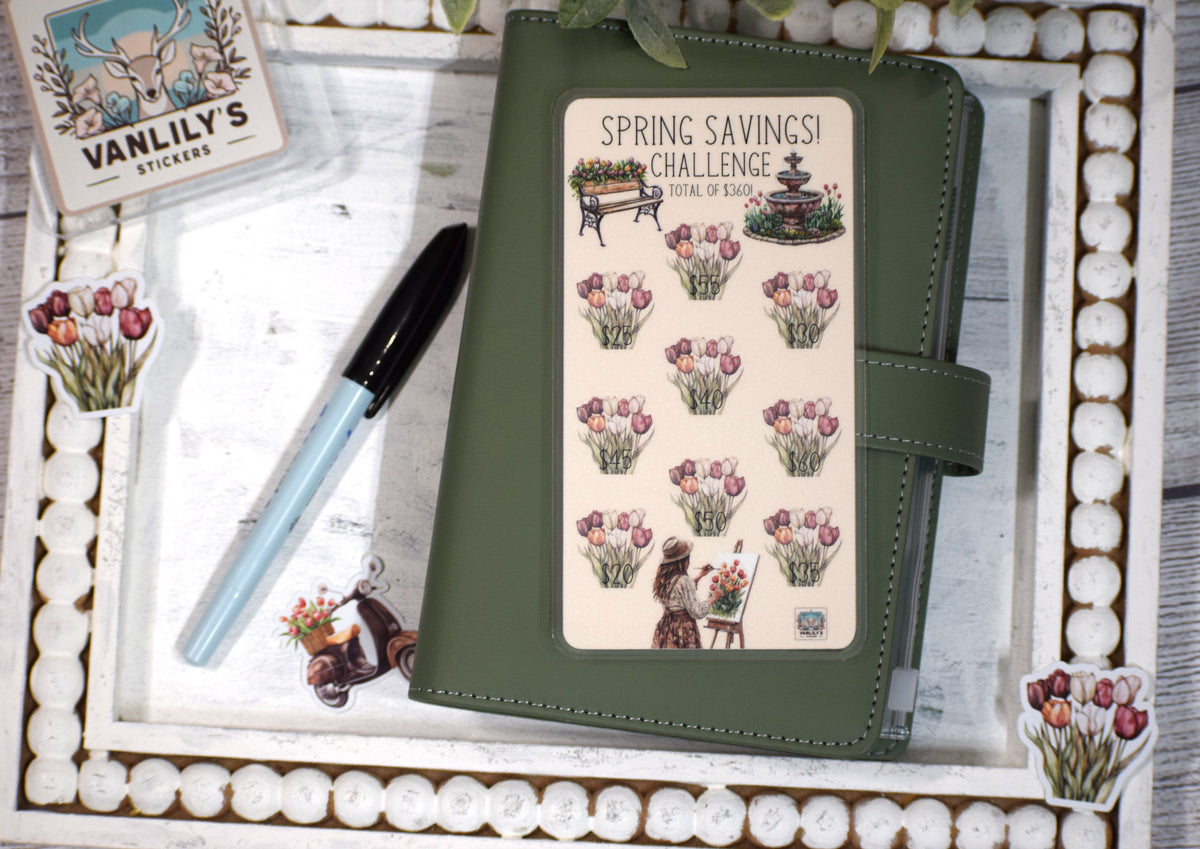 Spring Savings Challenge | A6 Laminated Budget Binder Insert | Cash Envelope Budgeting |Tulip Bouquet Savings Tracker